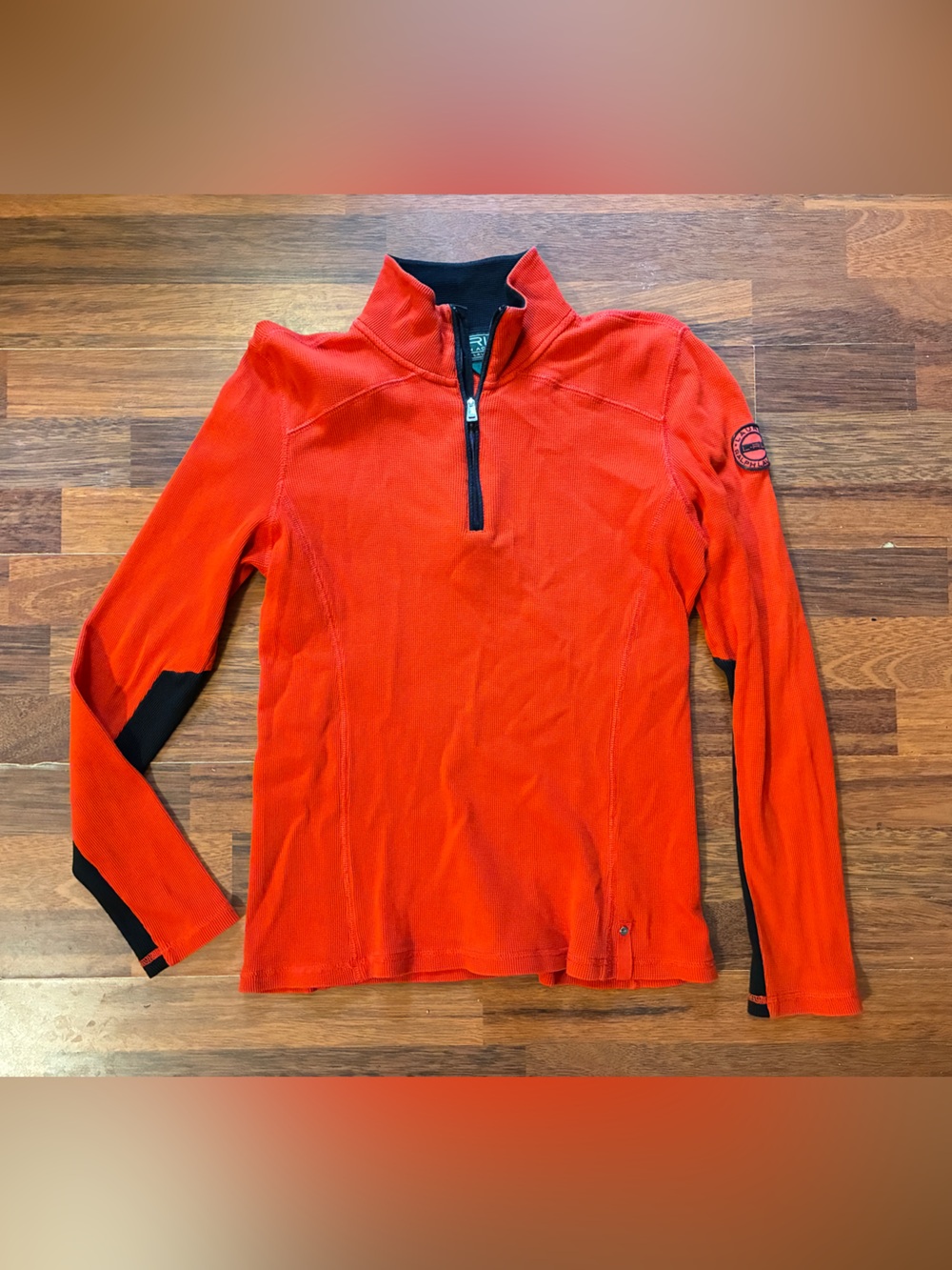 Women’s Ralph Lauren Active Wear Orange Quarter-Zip Pullover with Black Accents